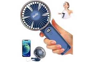 Bistfy Ventilador Portátil de Mano 5200mAh Ultra Silencioso 6 Velocidades USB C Mini Ventilador de Mesa con Pantalla LCD, 180° Plegable con Cordón como Ventilador de Cuello y Powerbank