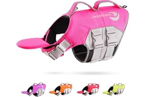 ThinkPet Dog Life Jacket Large Reflective Lifesaver with Rescue Handle Adjustable Floating Vest High Buoyancy Aid Dog Vest X-Large Pink