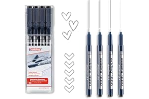 edding 1880 rotulador calibrado - negro - juego de 4 - ancho de línea 0,25-0,7 mm - para escritura precisa, esbozos y dibujo técnico - punta fina con soporte metálico, adecuado para usar con reglas