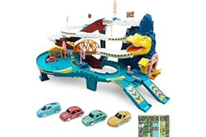 RedCrab Circuit Enfant, Dino Circuit avec 4 Voiture Jouets et Rails pour 3-14 Ans, Festival Cadeau Garçon/Fille