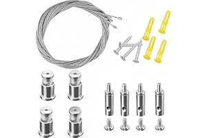 BINJCE 4 pièces Kit de Suspension Plafond Câble de Suspension Réglable Fil de Suspension Luminaire Corde en Acier Inoxydable à Suspendre pour Panneau de Plafond Lumières Linéaires (Argenté, 2M)