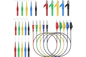 CAMWAY 25 Pcs Test Leads Back Probe Kit, 5 Colors Multimeter Banana Lead Text Kit Includes Banana Plug to Alligator Clip Test Lead and Crocodile Clips 15 Pcs Sharp Flexible Silicon Back Probe Pin
