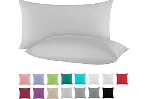 BaSaTex Dwupak bawełnianych poszewek na poduszkę renforcé, 40 x 60 cm, poszewki na poduszki ze 100% bawełny, szare