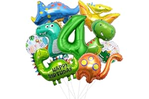 SPRINLOT XXL Dino Geburtstag Deko, 4 Jahre Dinosaurier Folienballon, Dinosaurier Geburtstagsdeko Jungen, Grüner Luftballons Dino, Zahlenballon 4 für Dinosaurier Jurassic Dschungel Party Kinder Geburtstag