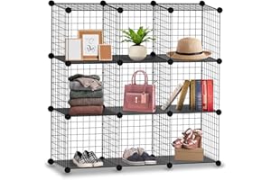 Knight 9 Cube Interlocking Storage Rack with Metal Wire Mesh Shelves | Cube Bookcase | Multifunctional Wire Fence Display Stand Unit Cabinet Large Capacity with Free Rubber Mallet