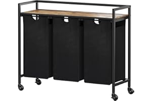 Lifewit Cesto Portabiancheria 3 Scomparti con Ruote 120L, Mobile Biancheria Sporca con 3 Sacco Porta Biancheria in Tessuto Oxford e Ripiano in Metallo per Lavanderia, Camere da Letto, Bagno, Nero