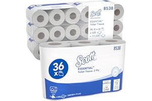 Scott Essential Toilet Paper 8538 – 2-Ply White Standard Rolls, Soft & Strong, FSC Certified – 6 Packs x 6 Rolls, 320 Sheets Each (36 Rolls / 11,520 Sheets Total)