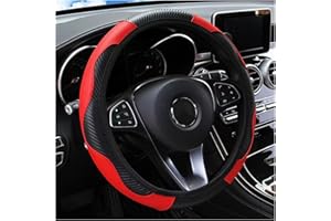YUJINGTING Car Steering Wheel Covers Leather, Steering Wheel Cover Universal 37-38cm Anti-Slip Breathable Carbon Fiber Leather Sports Elastic Without Inner Ring Car Interior Accessories Black Red