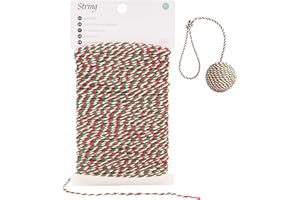 G2PLUS 50M Ficelle Coton Noël: Cordelette Bicolore Rouge Vert Blanc 2MM Ficelle Cadeau Decorative Cordes pour l'emballage de Cadeaux de Noël et Bricolage Artisanat