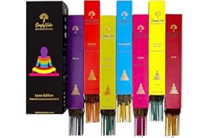 Simply Vedic Premium Luxe Series Incense Sticks | 7 Incenses (140 Sticks) - Lavender, Sandalwood, Jasmine, Patchouli, Rose, Vanilla and Indian Temple | with Incense Holder | Gift Set for Men & Women