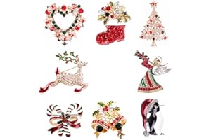 GLAITC Weihnachten Brosche Pin Set 8 Stück Weihnachts Strass Broschen Weihnachtsbrosche Weihnachtsstrumpf Rentier Engel Weihnachtsbaum Christmas Pins für Weihnachtsschmuck Geschenk für Frauen