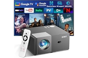 【Google TV & Hotkey Remote】XGODY Sail2 Projector for Bedroom 4K Supported, 600ANSI Native 1080P Full HD, Electric Focus, Auto Keystone,Google Assistant, Dual WiFi, Bluetooth 5.2 for Home Cinema