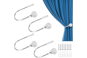 Shoze 4Pack Crystal Curtain Holdback Hook Metal Crystal Ball U-Form Wall Mounted Curtain Tie Backs Hooks Decorative Drapery Holdbacks for Window Curtains Shower Curtains Towels With Screws