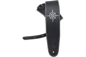 Custom Style Tracolla chitarra e basso in pelle nera con ricamo Rosa dei venti