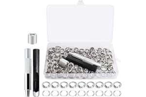Towviy Ösen Grommet Werkzeug Kit 10mm, 100 Set Ösen Scheiben + 3 Werkzeug + 1 Box Ösenzange Set Ösen Kit für Planen Leder Stoff Vorhang(Silber)