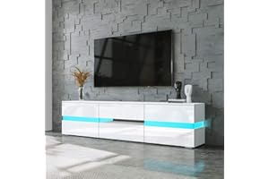 T AUNTY STORE TV Units for Living Room, TV Stand Unit White Matt Body High Gloss Front 2 Doors 1 Drawer TV Cabinet 177cm with RGB LED Light