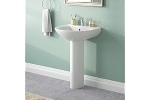 DEER VALLEY Pedestal Washbasin, DeerValley U-Shaped Pedestal Sink, Ceramic Bathroom Sink with Overflow, Cloakroom Vanity Sink 80 X 52 X 44cm, DV-1P523