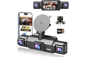 4 Channel Dash Cam 360° View Front and Rear Left Right Inside Camera for Cars, GPS and 5G Band WiFi, Night Vision, 180 Wide Angle, WDR, 24H Parking Mode, Included 64GB Card