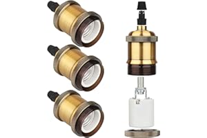 Zevnico E27 Lamp Holder Bulb Vintage Socket Ceramic Pendant Retro Edison Screw Holder, Rated 4A 250V for DIY in Brass Color, Pack of 4, Brass, Zev-UK-001-Brass