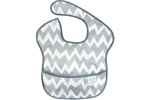Bumkins SuperBib, Adjustable Hook & Loop Closure, Catch-All Pocket, Baby-Led Weaning, Waterproof, Machine Washable, Stain & Odour Resistant, BPA Free, 6-24 Months, 1-Pack, Grey Chevron Design