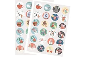 Kesote Christmas Advent Calendar Stickers 1-24 Self-Adhesive Number Sticker Gift Boxes Gift Bags Decoration Candy Boxes Sealing Stickers - 2 Sheets