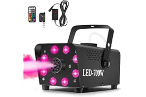 Katomi Machine à fumée 700 W - Effet RVB - 13 couleurs - 8 LED - Mini fog - Avec 2 télécommandes filaires et sans fil - Pour DJ, discothèque, Halloween, mariages, Noël