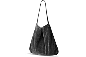 Etercycle Corduroy Totes Bag, Corduroy Shoulder Bag Retro Shopping Bag Large Capacity Fashion Shoulder Handbags for Women- Black