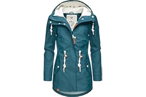 Ragwear Damen Übergangsjacke langer Regenmantel wasserdicht leicht gefüttert mit Kapuze Monadis Rainy Intl. XS-6XL