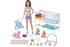 Barbie Nursery Playset with Skipper Babysitters Inc. Doll, 2 Baby Dolls, Crib and 10+ Pieces of Working Baby Gear and Themed Toys, Gift Set for 3 to 7 Year Olds, GFL38