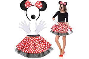 LGZIN Deguisement Mouse Femme, Costume de Mouse pour Femme, Mouse Tutu Rouge, Bandeau Mouse, Gants Blancs, Nez Noir, Costume Mouse Cosplay pour Halloween Carnaval Anniversaire
