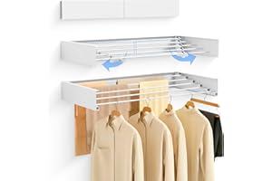 JUPPLIES Stendibiancheria da Parete Pieghevole Retrattile 100 cm – Stendino a Muro Salvaspazio Richiudibile per Interno o Esterno – 5 Barre in Alluminio Antiruggine fino a 30 kg di Capacità (Bianco)
