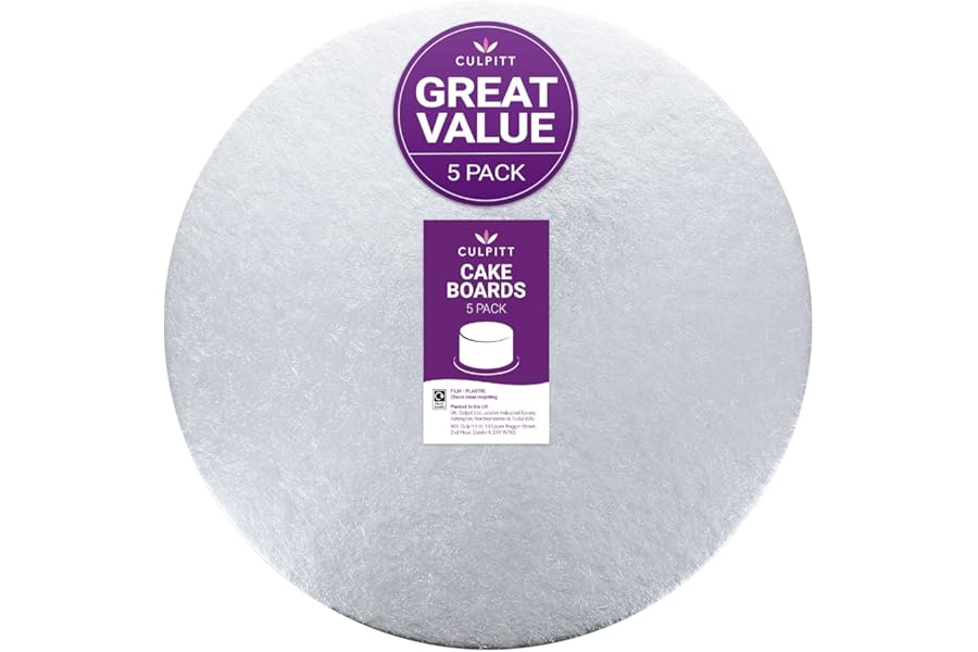 Culpitt Cut Edge Round Card, 6" Round Cake Cards, Silver Cake Boards, 1.8mm Thick, 5 Pack - 6 Inch (152mm) CSR6AMZ5