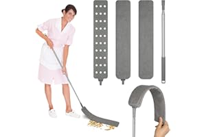 WINKIO Teleskop Staubwedel Waschbar, Stange Biegbar Eckbesen, 1.2m-2.5m Ausziehbar Duster Mikrofaser Edelstahl Teleskop mit Zwei Austauschbare Reinigungsbürsten,für Staubwedelen Spinnweben