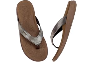 ONCAI Flip Flops for Women, Comfortable Leather Strap Orthotic Arch Support Summer Beach Flip Flops with Soft Cushion Yoga Foam Rubber Soles UK Size 3-10