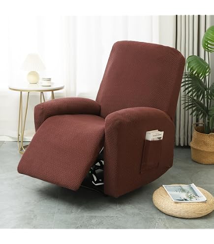 Rosnek Coprisedia Per Poltrona Relax 4 Pezzi – Rivestimento Elasticizzato Con Tasche Laterali, Lavabile, Adatto A Tutte Le Stagioni, Stampa Marocchina