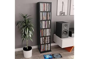 Homgoday Armadietto CD con 6 scomparti, legno di ingegneria torre CD, mobile di immagazzinaggio DVD, scaffale CD e DVD per soggiorno, camera da letto, ufficio