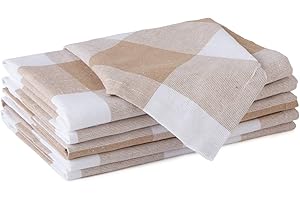 ENCASA XO Encasa Servilletas de Tela Juego de 6 | Verificaciones de Buffalo Beige | Algodón Reciclado ecológico | Tamaño 43x43 cm | Servilletas para decoración de Mesa de Comedor, Lavables y Reutilizables