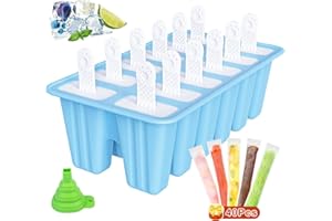 OBCARN 12 Cavidades Moldes de Helado, 40 Piezas Bolsas para Helados, Moldes para Hacer Helados Reutilizable, Molde de Paleta de Silicona Sin Bpa, Moldes para Polos con Plegable Embudo Popsicle Mold