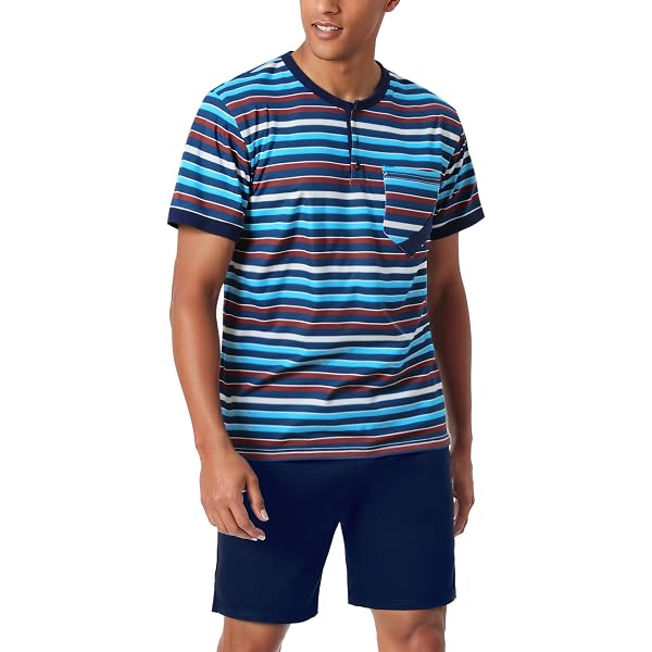 Pyjama Homme Coton Rayures - Ensemble Court Manches Courtes Et Short Été
