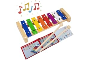 GICO Xylophon aus Holz mit 8 Tönen (C-DUR) für Kinder mit 2 Schlägeln und deutsch, englischem Liederbuch - 3811