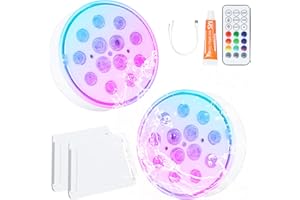Litinliv 2PCS Rechargeable Submersible LED Lights, 16 Colors RGB 13-LED Waterproof Underwater Light, Waterproof Pool Lights, LED Base for Vase Base, Aquarium Lighting, Pond Light, Fish Tank Light
