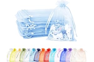 MORAINJAY 100pcs Sky Blue Organza Gift Bags,9x12cm Small Organza Favor Bags,Wedding Jewelry Pouches with Drawstring,Mesh Candy Favour Bag Party Sweet Bags for Birthday,Wedding,Christmas,Gift Wrapping