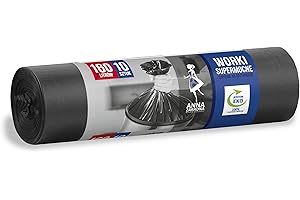 ANNA ZARADNA ST-AZ-001989 Lot de 10 sacs poubelle indéchirables ultra résistants 160 l pour déchets ménagers, bureau en polyéthylène basse densité épais Noir 160 l