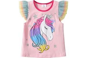 VIKITA Camiseta para Niña Bonita Camiseta Floral de T-Shirt Animales Lentejuelas para Niños 2-10 años