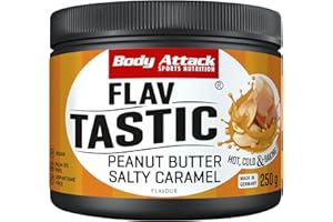 Body Attack FlavTASTIC® Peanut B. Salty Caramel 250 g / 83 portions - Poudre aromatique pour préparer des boissons chaudes ou froides et cuisiner, sans huile de palme ni aspartame, Made in Germany