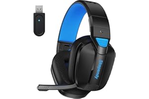 Skapendy VK80 Cascos Gaming Inalambricos para Ps5, Ps4,PC, Switch, Auriculares Gaming Inalambricos de 2.4G con micrófono con cancelación de Ruido, Bluetooth 5.4 Modo Dual (Negro Azul)