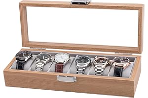 Homeanda Caja de almacenamiento para relojes de madera, 6 compartimentos, para relojes