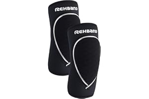 Rehband Coudière rembourée, 1 Paire, Bandage de coude en néoprène de 3 mm, Protection des coudes pour le volley-ball, handball & sports d'intérieur, Couleur:Noir - 1 Paire, Taille:XXL