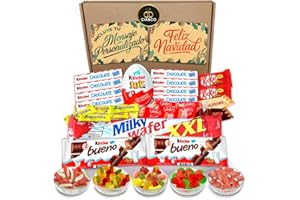 CIA&CO Coffret Bonbons avec +25 pièces de Chocolat Kinder et 450g de Bonbons Sans Gluten. Kinder Chocolate, Kinder Bueno, Kinder Joy, Happy Hippo, SchokoBons et Gummy Candy.