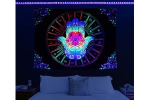 HOLAVIDA Arazzo Mano di Fatima, Devil's Eye Psichedelico Mandala Arazzi da Parete, Decorazioni Casa Camera da Letto Soggiorno (150cm×130cm)